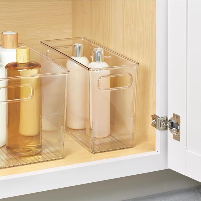 iDesign Slim Clear Plastic Bathroom Storage Bin, Tall Narrow | Organizer for Lotions, Creams, Toiletries