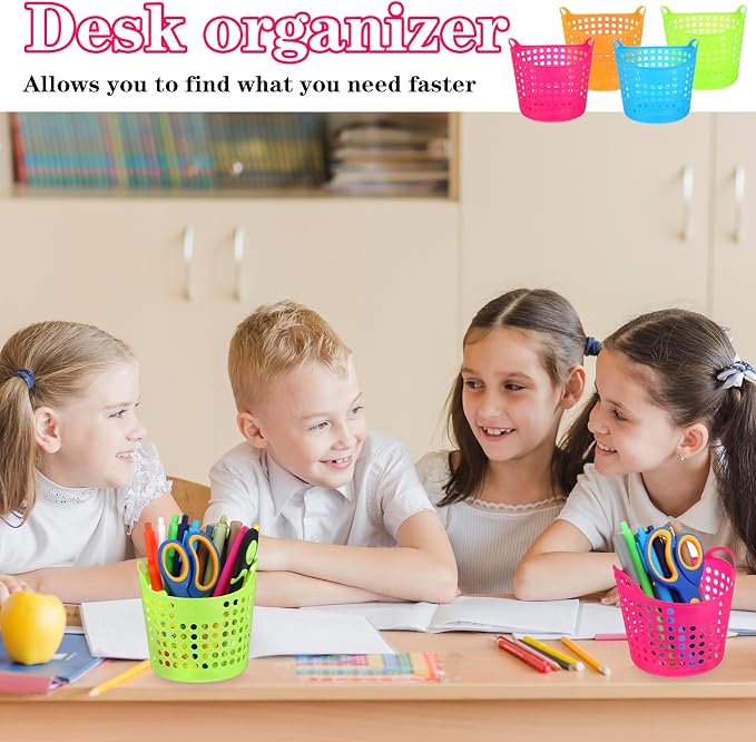 MAQUITA 32 Pcs Pencil Cup Bulk Pencil Basket Cute Pen Holder Organizer Stationery Caddy Different Pen Cup for Office School Home Supplies, 4 Colors