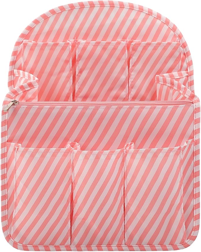 Surblue Backpack Organizer Insert Liner Hanging Travel Rucksack Purse and Handbag Insert Pocket, High-capacity Divider Foldable Nylon Shoulder Bag Organizer for Men and Women, (Pink, L)