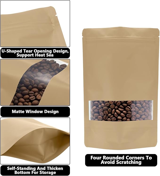 50PCS Foil Pouch Mylar Bags with Clear Window,ULIFESTAR Stand Up Sealable Bags with Tear Notches,Resealable for Food,Party Favors,Gift Packaging and Small Business(18 * 26cm/7.09 * 10.24",Gold)