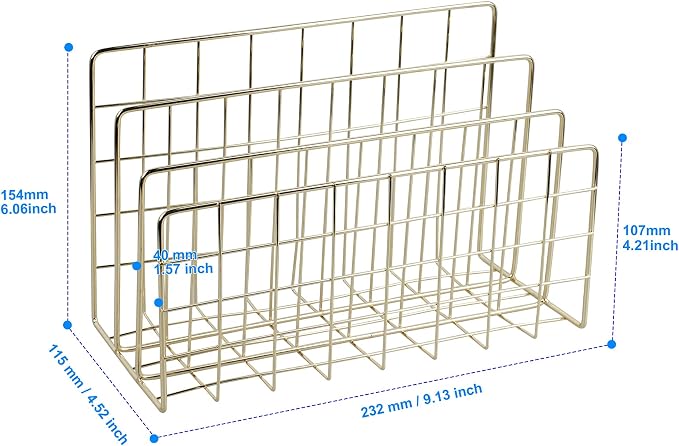 Desktop Mail Organizer File Organizer for Letters 3 Slot, Gold | Metal Wire Mail Sorter Letter Organizer Magazine Rack for Mails, Books, Postcards, Brochures, Mail Holder