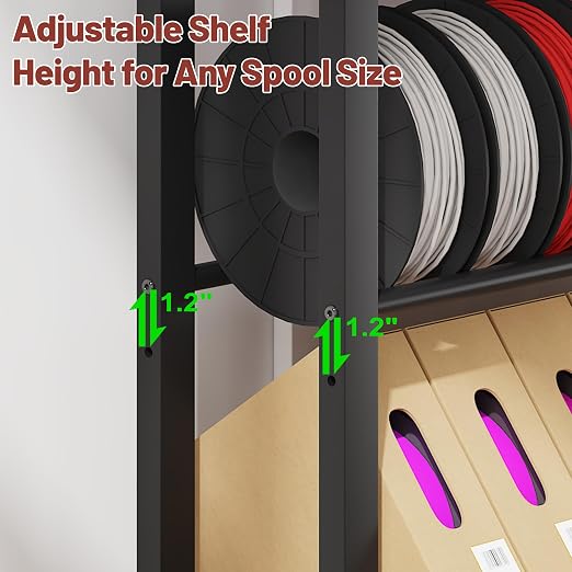 3D Printer Filament Storage Rack with Wheels, 5-Tier Adjustable Metal Shelf Holds 40 Spools, Mobile Filament Organizer with Hooks for PLA ABS TPU, 3D Printing Workspace & Studio