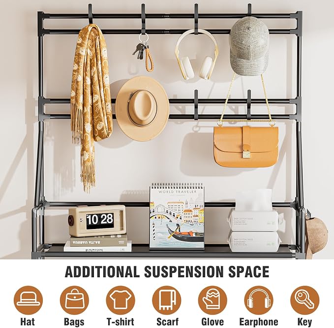 OYREL Shoe Rack 7 Tier Sturdy Shoe Racks Organizer for Closet | 28-35 Pairs Large Capacity Shoe Storage Rack with Multifunctional 5 Hooks and Side Pocket for Entrance Entryway