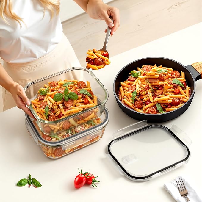2 Pack 9.5Cup/76.4oz Large Glass Storage Containers with Air Vent Lids | Food Storage, Meal Prep, Lunch, Baking, Food Serving, Microwave Oven Dishwasher & Freezer Safe, BPA-Free, Airtight, Leakproof