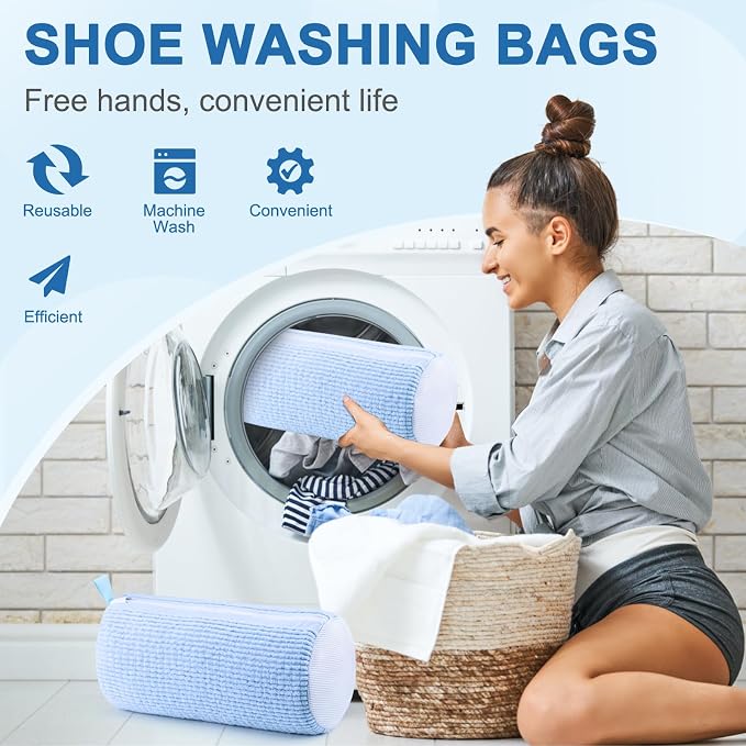 Aship Shoe Washing Machine Bag, Laundry Shoes Bag for Washer & Dryer - 2PC Reusable Shoe Cleaning Bag for Sneakers,Tennis Shoes, 360° Deep Cleaning With Self-locking Zipper for All Shoes Sizes - Blue