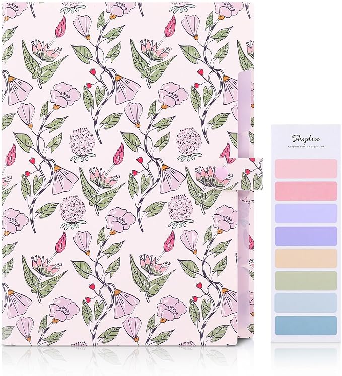SKYDUE Accordion File Organizer, Floral Expanding File Folders with 5 Pockets, Cute Document Organizer for Paper Bills Receipt Storage, School Office & Hospital Supplies Letter/A4 Size Light Purple