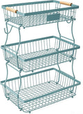 3 Tier Fruit Basket with 2 Banana Hangers, Mesh Basket Fruits Stand Produce Holder Organizer for Onion Potato Bread Snack Veggie Blue