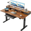 Klicelor 55 x 24 Inch Electric Standing Desk with Drawers and Keyboardtray, Adjustable Height Small Sit Stand Desk for Home Office, Compact Computer Workstation with Storage- Rustic Brown