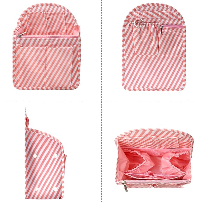 Surblue Backpack Organizer Insert Liner Hanging Travel Rucksack Purse and Handbag Insert Pocket, High-capacity Divider Foldable Nylon Shoulder Bag Organizer for Men and Women, (Pink, M)