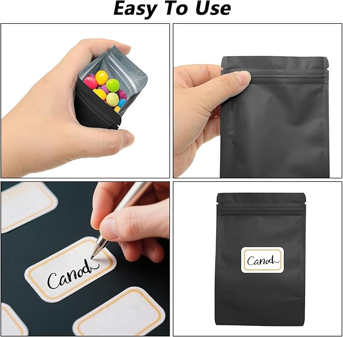 100PCS Smell Proof Resealable Pouch Bags,ULIFESTAR Aluminum Foil Flat Food Storage Bag,Sealable Pcsaging Zipper Pouches with Tear Notches for Pcsaging Lipgloss,Jewelry,etc(16*24cm/6.3*9.45",Black)