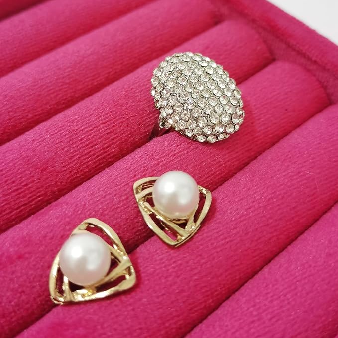 SCIKHETF Velvet Ring Earrings Studs organizer Tray Small Ring Insert Display Tray 5 Slots Stackable (Rose Red)