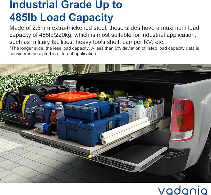 VADANIA 40" Industrial Grade Heavy Duty Drawer Slide with Lock #D76, 3" Widening Up to 379lb Load Capacity, 3-Fold Full Extension, Ball Bearing Lock-in & Lock-Out, Side Mount, 1-Pair