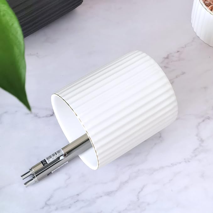 CROWNOS Pen Holder for Desk, Ceramic Pencil Cup Office Desk Organizer, Makeup Brush Holder, White