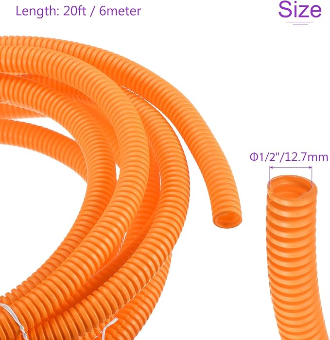 DMiotech 20ft Wire Loom Split Tubing 1/2 Inch(12.7 Mm) ID, Cord Protectors from Pet Flexible Conduit Cable Management for Office, Home, Garden, Orange