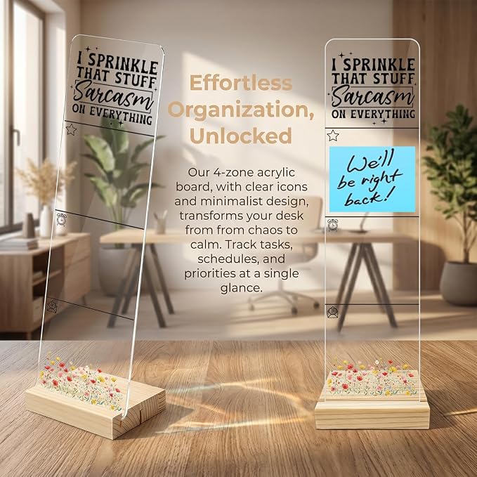 Sticky Note Holder, Monitor Memo Board, Acrylic Post It Note Holder with Wooden Base, Includes 200 Notes, Desk Organizer Funny Sarcasm Quote