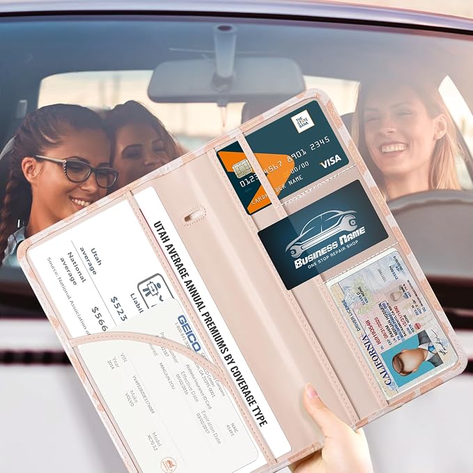 CoBak Car Registration and Insurance Holder | Vehicle Glove Box Organizer, Auto Truck Compartment Document Case with Magnetic Closure for Insurance & Driver License