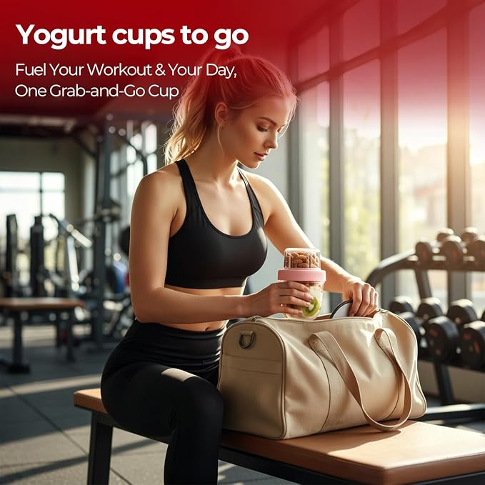 8+4 oz Glass Parfait Cups with Lids 4 Pack Yogurt Container Reusable | Dry Wet Separation, Overnight Oats Containers,Chia Pudding,Nuts, Fruit,Granola Toppings,Meal Prep Jars