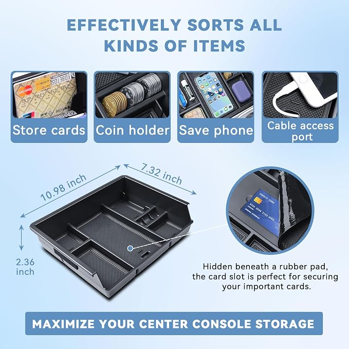 Center Console Organizer Tray for 2014-2018 Chevy Silverado/GMC Sierra 1500 | 2015-2019 Silverado/Sierra 2500HD/3500HD Accessories, Console Insert Tray Add Extra Storage, Full Console w/Bucket Seat ONLY