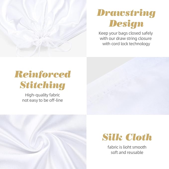 12 Pack Dust Bags for Handbags Travel Storage Pouch Silk Cloth Bag | Drawstring Large Storage Pouch for Handbag Purse Shoes Boots, White 23.6x19.6 Inch