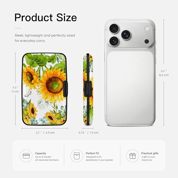 Credit Card Holder Sunflowers Mini Aluminum Wallet for Women Men | Slim Design, RFID Blocking, Metal Business ID Case