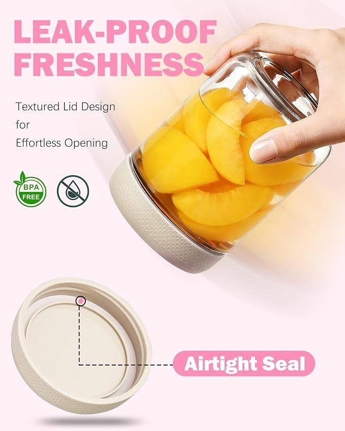 16 oz 6Pack Overnight Oats Containers with Lids, Airtight Leakproof Wide Mouth Glass Mason Jars, Reusable & Portable for Meal Prep, Yogurt, Salads, Smoothies, Spice, Sugar, Snacks & Food Storage-clear