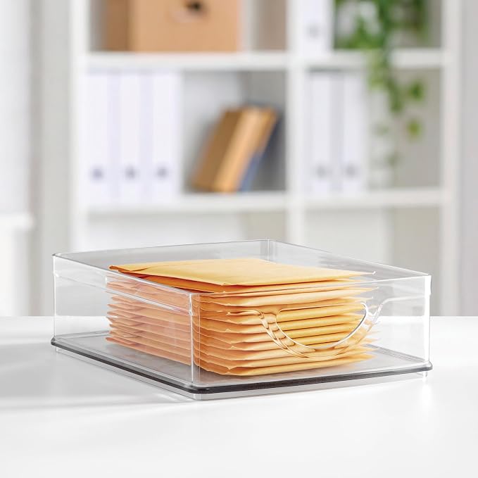 iDesign Plastic Stackable Pantry Bin, Set of 4, Clear | Storage Bin with Handles, For Cabinets or Fridge