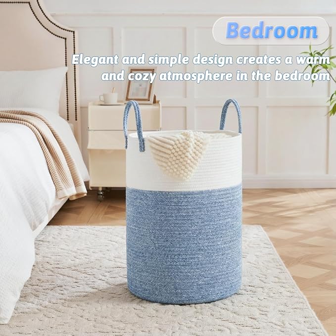 Laundry Basket,Woven Cotton Rope Laundry Hamper,80L for Decor Storage of Dirty Clothes,Toys and Blankets in Bathroom,Baby Room and Living Room