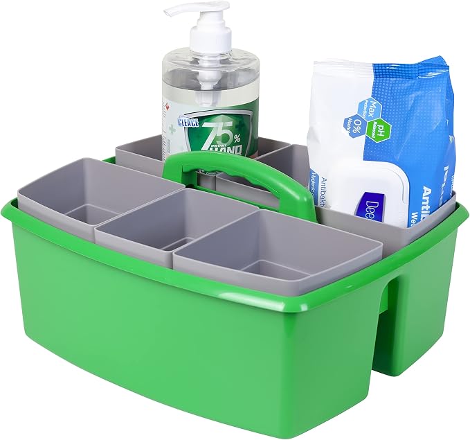 Storex Large Classroom Craft Caddy with Cups, 13 x 11 x 6.575 Inches, Green, Case of 2 (00983A02C)