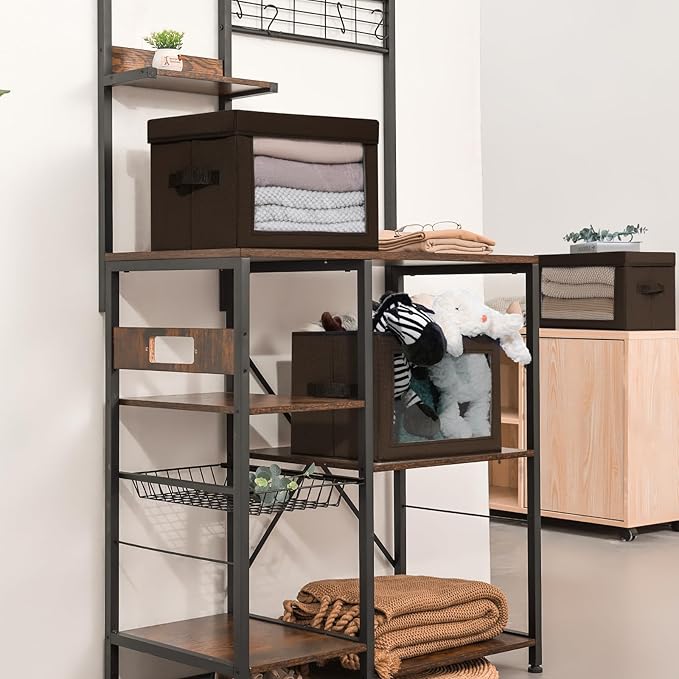 Homsorout Foldable Storage Boxes with Clear Window - Clothes Organizers and Decorative Bins with Lid, Fabric Storage Cube, Baskets for Shelves, Yarn, Home, Brown, 3 Pack