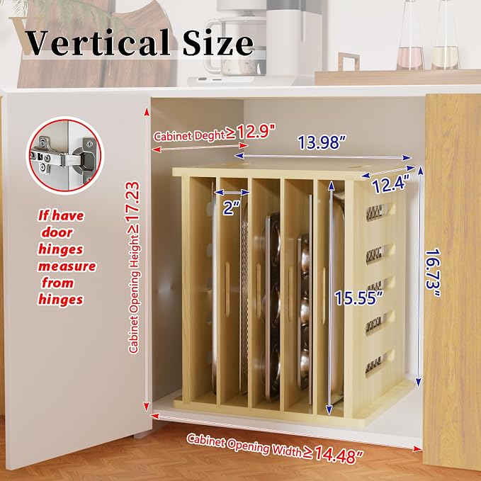 6 Tier Wooden Tray Dividers for Cabinets | Baking Cookie Sheet Organizer, Vertical/Horizontal Cabinet Dividers for Pots, Cutting Board, Kitchen Organizers and Storage