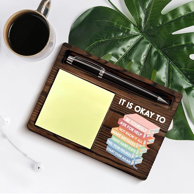 Inspirational Gifts It's Okay to Be Yourself Sticky Note Holder Motivational Self-Stick Note Pad Holders Home School Counselor Therapy Office Classroom Decor