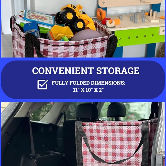 DURASACK Heavy Duty Storage Tote Bag 22-Gallon Rugged Woven Polypropylene Moving Bag, Reusable Self-Standing Design, Holds up to 500 Pounds, Pack of 4, Gingham Red