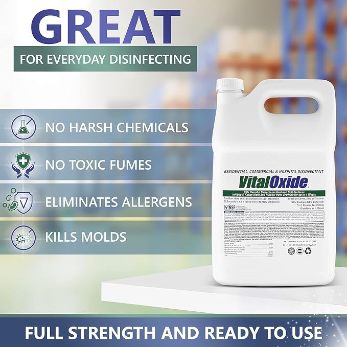 Vital Oxide Disinfectant, Deodorizer, Cleaner, Food-Contact Sanitizer, Virucide – (EPA registration #82972-1) – Kills Mold & Mildew, Eliminates Odors -4 Gallon
