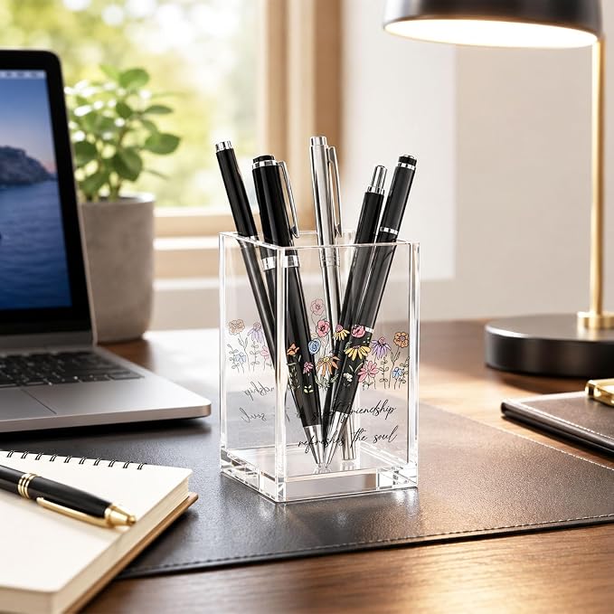 Christian Acrylic Pen Holder Cup, Inspirational Friendship Desk Decor, Bible Verse Pencil Holder Organizer, Religious Gift for Women Friend Sister Coworker