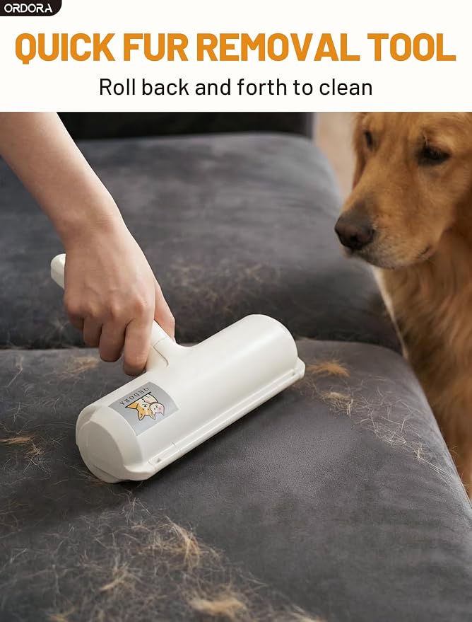 ORDORA Pet Hair Remover Roller, Reusable Lint Roller for Dog and Cat Hair | Portable Pet Hair Roller with Large Fur Bin for Couches, Bedding, Car, Rugs & Furniture, No Refills or Batteries, Pet Homes