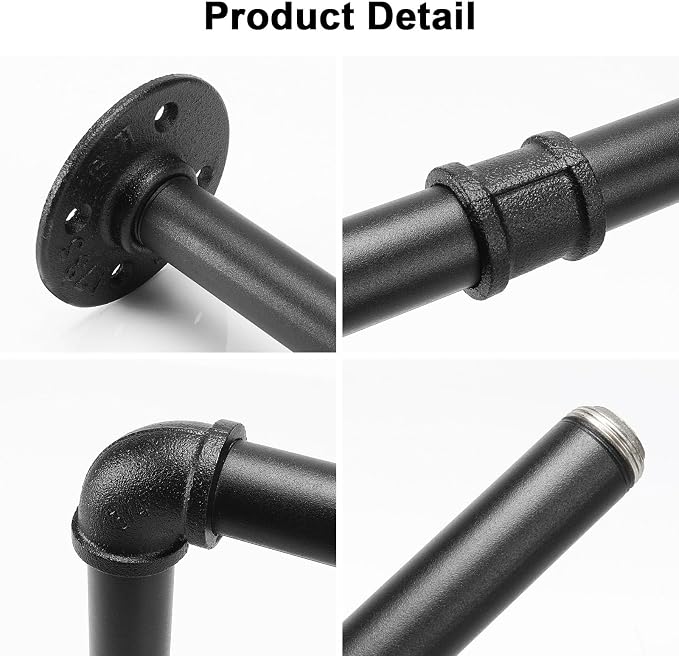 Industrial Iron Pipe Clothes Hanging Bar DIY Wall-Mounted Garment Rack Heavy Duty Clothing Rack for Bedroom, Laundry Room, Closet Storage (Black 40 inch)