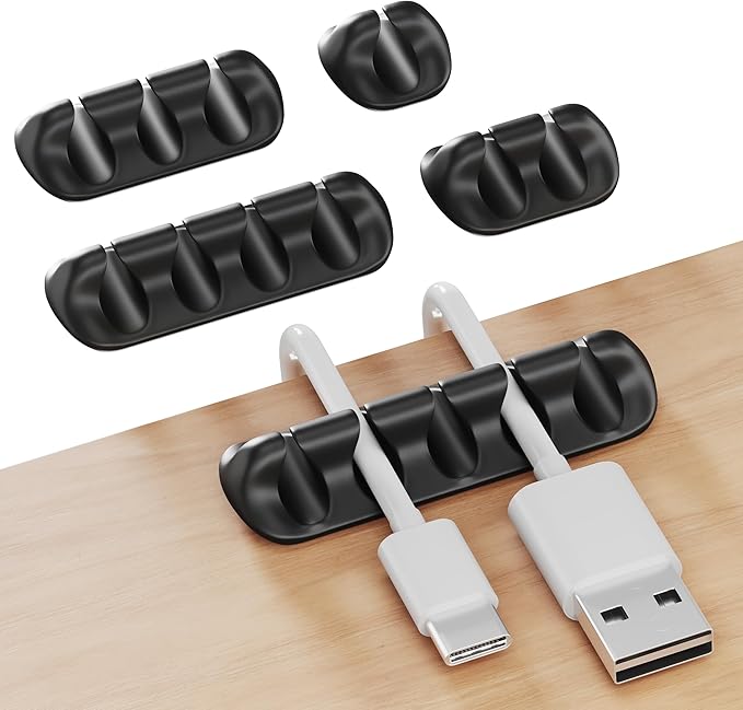GLUIT Cord Organizer for Desk Cable Holder for Nightstand Charger Organizer Adhesive Desktop Versatile Wire Multislot Clips and Table Management Accessories Office Spaces New Black 5 Pack, 15 Slots