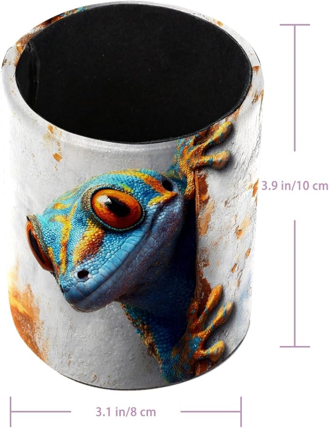 Vibrant Blue Gecko Pen Holder Pencil Organizer for Desk, 3.1” x 3.1” x 3.9” Pencil Cup Office Supplies, Large Capacity Cute Pen and Makeup Brush Holder for Home, School, Desktop