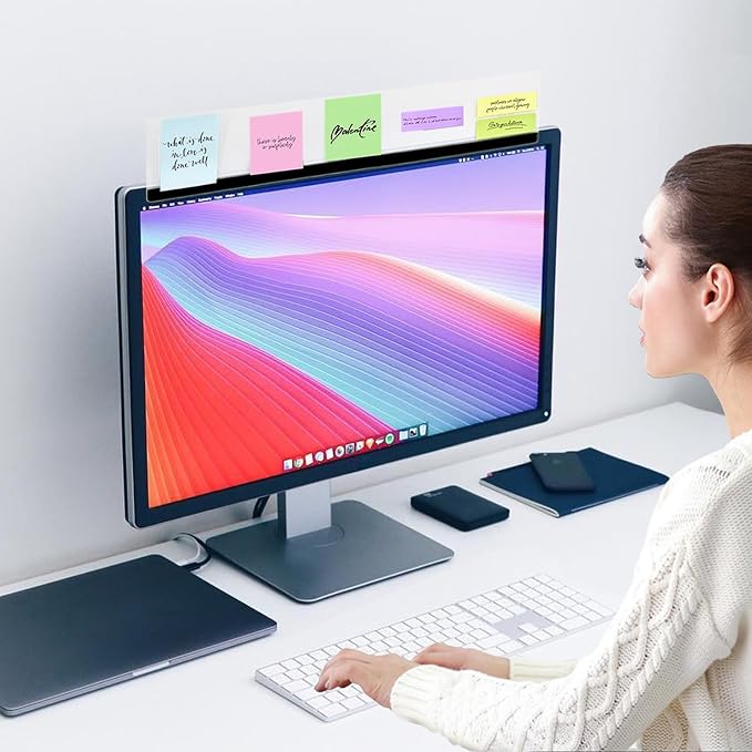 2 Pieces Monitor Memo Board Top Mount,18“ Monitor Sticky Note Holder,Universal Transparent Sticky Notes Memo Pad,Sticky Boards,Message Board for Computer Monitors