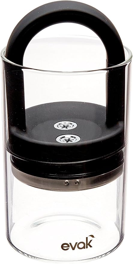 Prepara Evak Classic Airtight Glass Storage Container, Black, Medium (6" x 3.7", 0.5 LB) — Borosilicate Glass with Twin-Valve Lid, Keeps Coffee, Spices & Dry Goods Fresh, BPA-Free