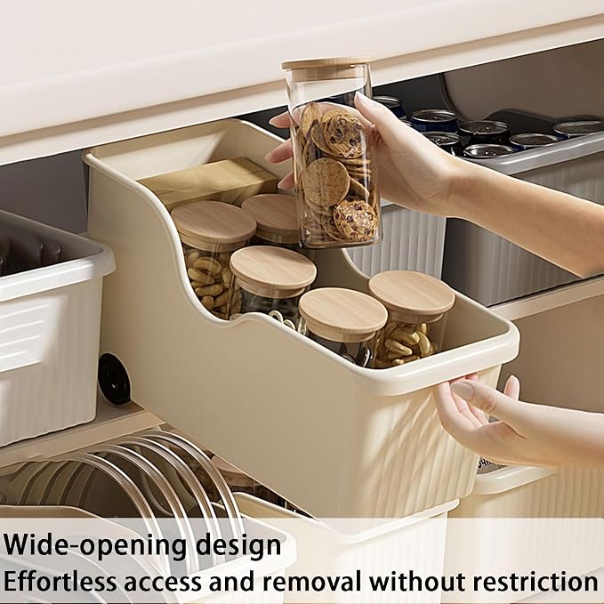 2/3 Pack Pull Out Cabinet Organizer Bin with Roll Wheels, Kitchen Bathroom Cabinet Under Sink Organizer and Storage, Multi-Use Cabinet Organizer Basket for Pantry Spice