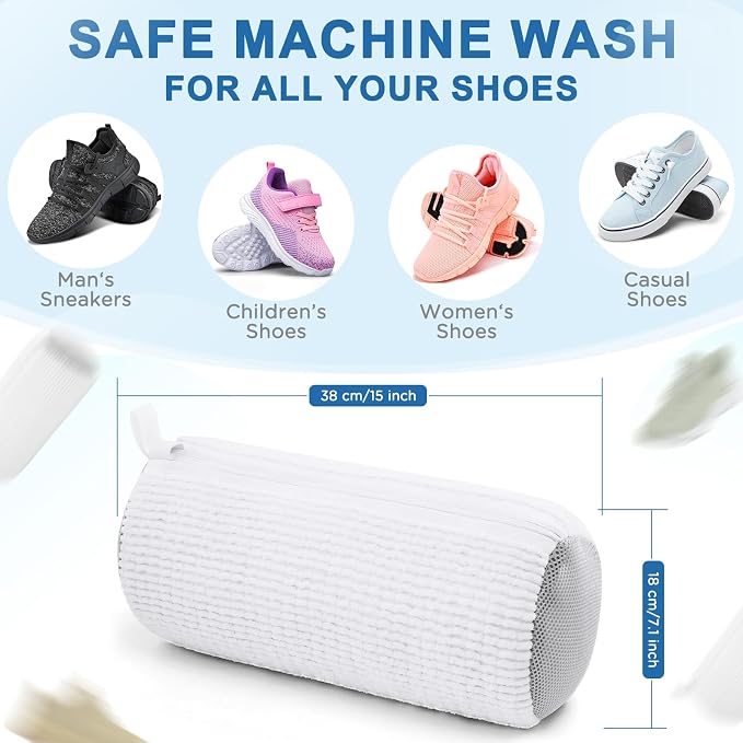 Aship Shoe Washing Machine Bag, Laundry Shoes Bag for Washer & Dryer - Reusable Shoe Cleaning Bag for Sneakers,Tennis Shoes, 360° Deep Cleaning With Self-locking Zipper for All Shoes Sizes - White,1PC