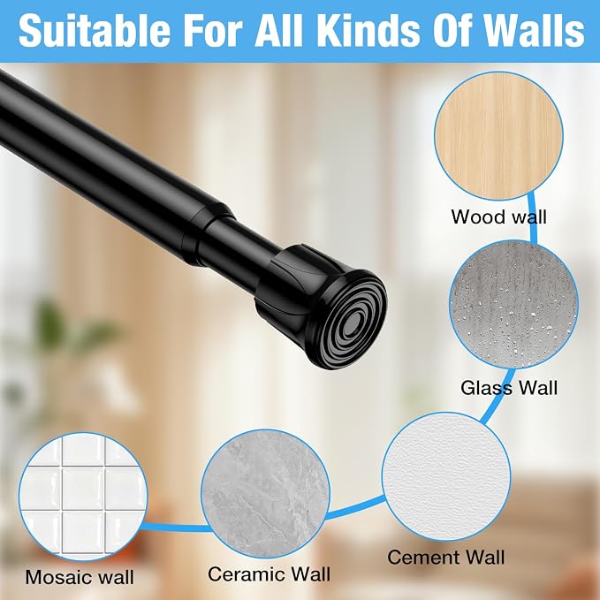 4 Pack Spring Tension Curtain Rods 16-28 Inches,5/8" Diameter Black Spring Load Adjustable Expandable,Small Short Tension Curtain Rod for Windows,Kitchen,Doorway,Bathroom,Cupboard Bars