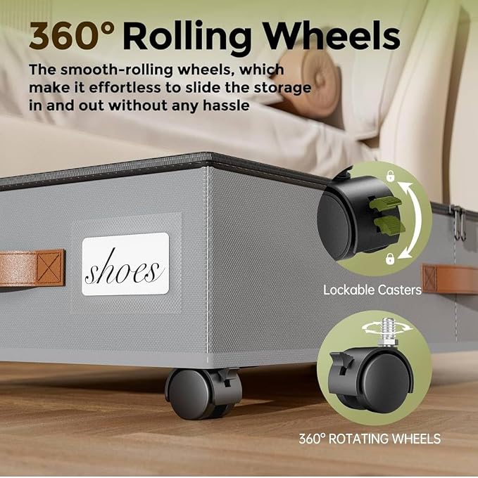 Under Bed Storage with Wheels 2 Pack, Rolling Under-Bed Metal Drawer, Low-Profile Organizer Bin for Clothes, Shoes & Blankets