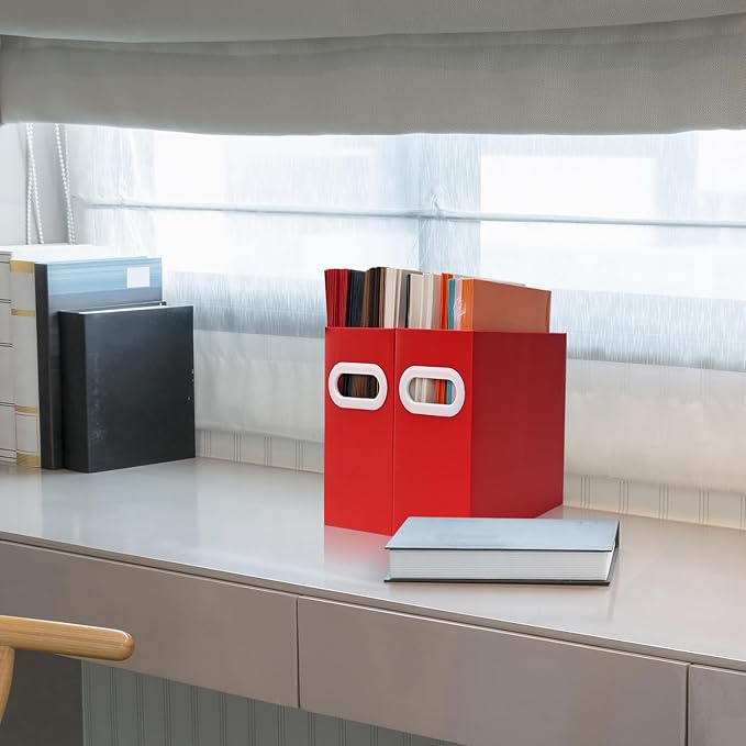 Collapsible File Organizer Box with Handle – Cardboard Hanging File Folder Storage Crate for Desk, Office, School, or Home – Colorful Portable Filing Box, Document Organizer, Magazine Holder