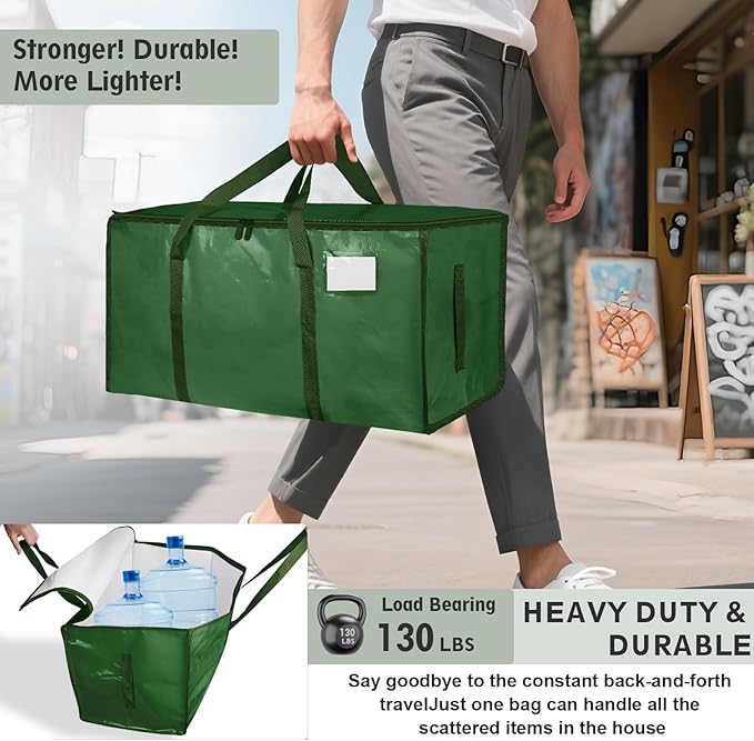 16 Pack-Extra Large Heavy Duty Moving Bags - Waterproof Storage Totes with Handles & Zippers, Foldable for College Dorm, Storage (olive green)