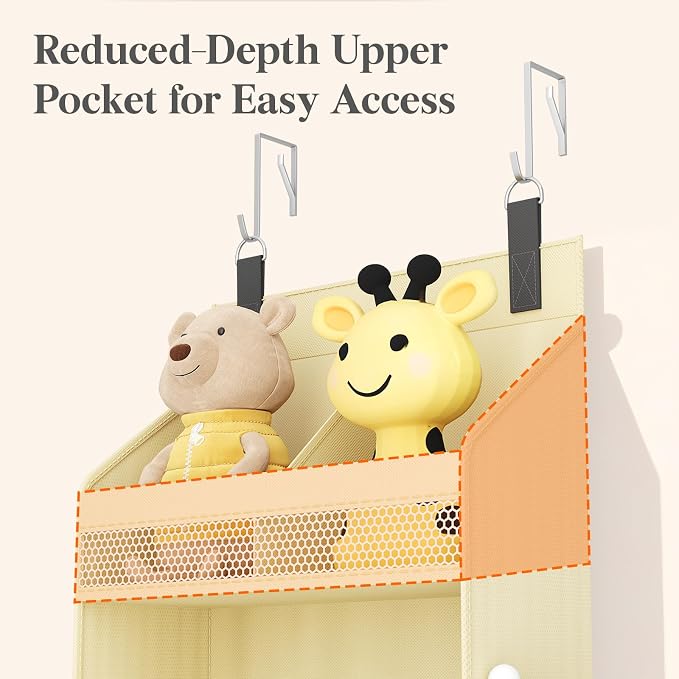 Lifewit 5 Tier Over the Door Diaper Organizer for Nursery, Large Heavy Duty Hanging Storage with 4 Mesh Side Pockets, Sturdy Back of Door Shelf for Baby Stuff Toy in Pantry, Laundry, Bathroom, Beige