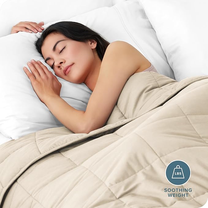Bare Home Weighted Blanket Queen Size 22lb (60" x 80") for Adults - All-Natural 100% Cotton - Premium Heavy Blanket Nontoxic Glass Beads (Sand, 60"x80")