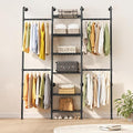 Garvee L3 Wall Mounted Pipe Closet System, Matte Black | Carbon Steel, Expandable Rods 23.62-35.43 in, 6 Wire Shelves, Closet Storage