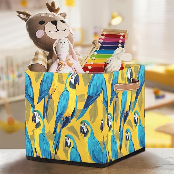 TropicalLife Parrot Storage Cube, 13 Inch Fabric Cube Storage Organizer Bin for Shelves Clothes, Decorative Foldable Storage Boxes